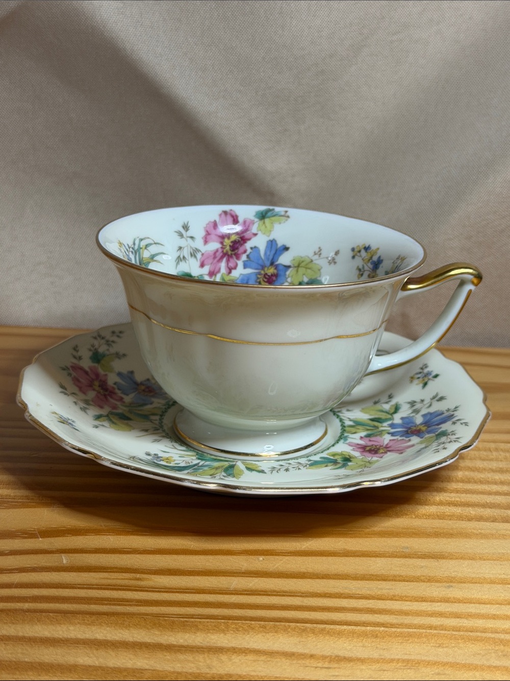 Vintage Thomas Ivory Bavaria Germany Teacup and Saucer Set - Floral Gold Trim